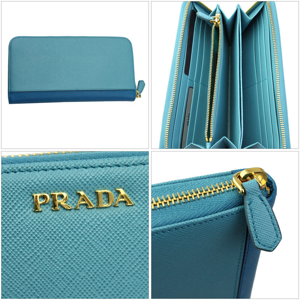 PRADA Round Zipper Long Wallet Saffiano Stripe Embossed - Picture 2 of 3